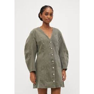 GAP Womens Green V Neck Button Front Mini Dress Large